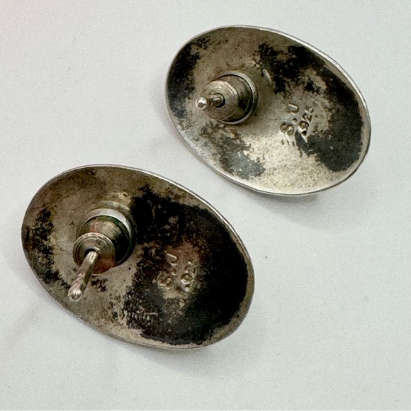 Vintage SJ Selena Jake Navajo Handmade Azurite Stud Earrings Sterling Silver 925 - Picture 4 of 9